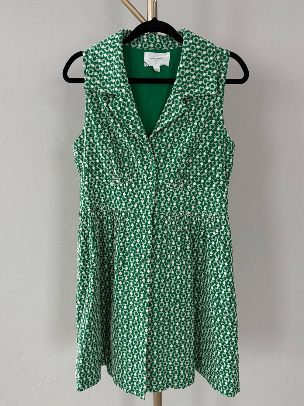 Pomander Place Tuckernuck Green and White Eyelet Embroidered Mini Dress